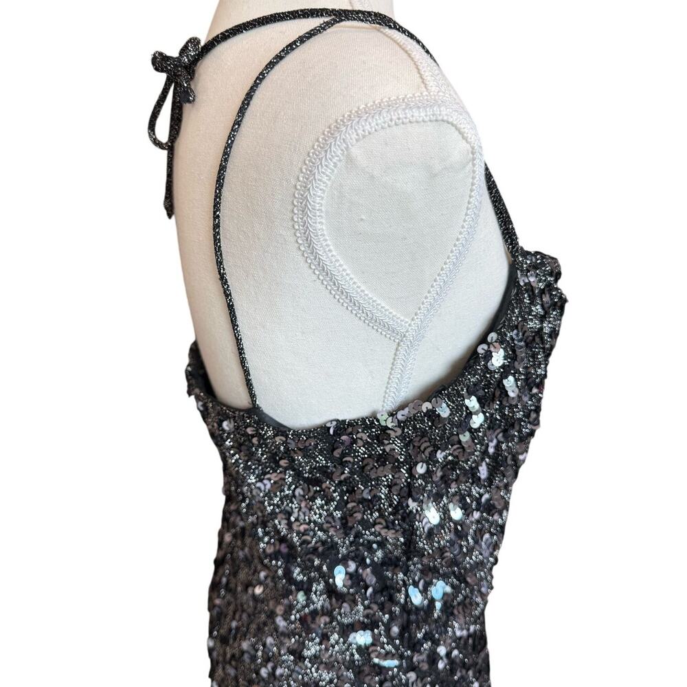 Norman Berg Vintage Maxi Sequin Dress Women's Black Sleeveless Evening Black Tie - Picture 14 of 16